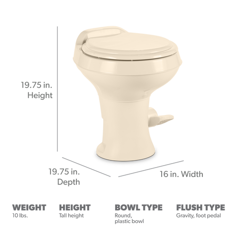 Bone Dometic 300 RV Toilet - Dimensions Chart with Measurements | United RV Parts