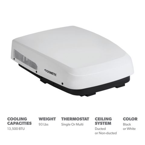 White Dometic FreshJet 5 13500 BTU RV Air Conditioner - Side Angle | United RV Parts