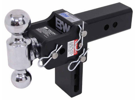 Black B&W TS20037B Dual Ball Hitch Mount - Front Angle with Safety Pins | United RV Parts