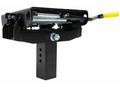 PullRite OEX 4700 Hitch Coupling Head Close-Up with Yellow Handle - Top View | United RV Parts