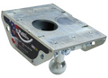 Silver PullRite SuperLite King Pin Adapter - Angled Side View Showing King Pin Opening and Hardware | United RV Parts