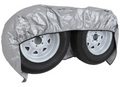 ADCO Double Axle Tire Cover Fitted Over Two RV Wheels - Angled Front View | United RV Parts