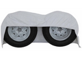 White ADCO Double Axle Tyre Gard Covering Two RV Wheels - Product View | United RV Parts