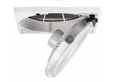 White MaxxAir Rooftop Fan with Pivoting Head - Side Angle View | United RV Parts