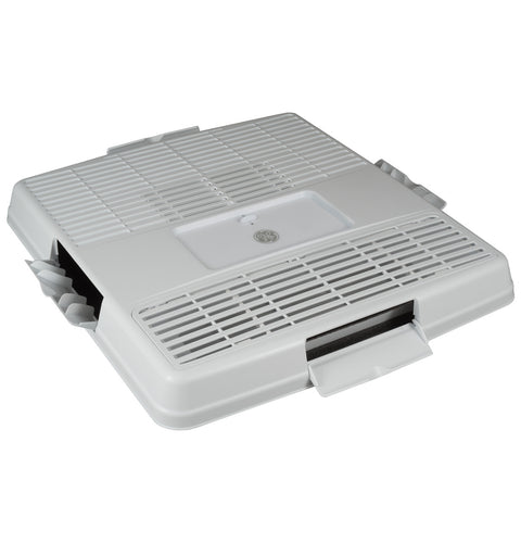 White Non-Ducted RV Air Conditioner Ceiling Assembly - Side View Open | United RV Parts
