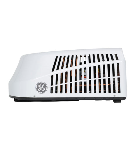 White GE Appliances GRCS13XHHW RV Air Conditioner - Side View Showing Condenser Vents | United RV Parts