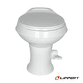 White Lippert Flow Max RV Toilet - Front View with Logo | United RV Parts