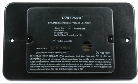 Black Safe-T-Alert LP/CO Alarm with Trim Ring - Front View | United RV Parts