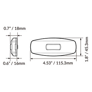 Dream Lighting CMB2SRA LED Clearance Light Dimensions 4.53x1.8x0.7 Inch - Size Diagram | United RV Parts