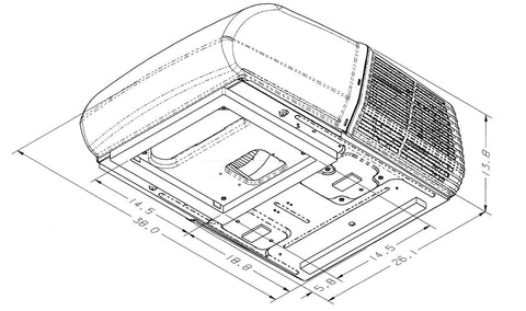 Coleman Mach Standard Height AC Dimensions Diagram - Technical Drawing | United RV Parts