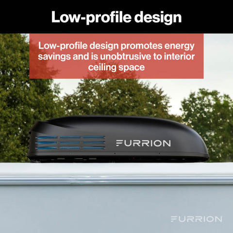 Furrion Chill HE RV Air Conditioner Rooftop Low-Profile Design on White RV - Side View | United RV Parts