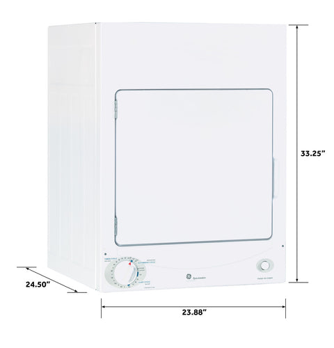 White GE Spacemaker Electric Dryer DSKS333ECWW with Dimensions - Side Profile | United RV Parts