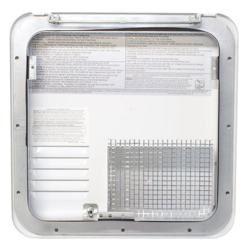 White Steel RV Water Heater Door - Interior View with Instructions | United RV Parts