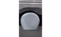 Silver Diamond Plate Vinyl RV Tire Cover Installed on Wheel - Front View | United RV Parts