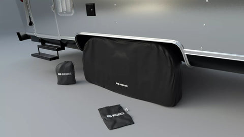 Black UV-Resistant Dual-Axle RV Tire Cover with Storage Bags - Side View | United RV Parts