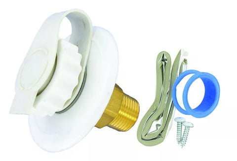 White ABS RV City Water Inlet with Brass Fitting and Hardware Kit - Exploded View | United RV Parts