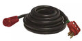 Black Rubber 50 Amp RV Extension Cord with Red Male and Female Ends Coiled - Side View | United RV Parts