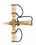 Brass RV Propane Cross Adapter ME24TP with 3 Quick Connect Ports - Front View | United RV Parts