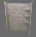 Specialty Recreation SW2440GT Brown Travertine RV Shower Wall 24x40x66 with Corner Shelves - Front View | United RV Parts