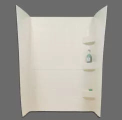 Parchment Acrylic RV Shower Wall SW2440P with Corner Shelves - Front View | United RV Parts